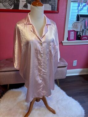 Vintage Dior Pale Pink Satin Monogramed Button-Up Top